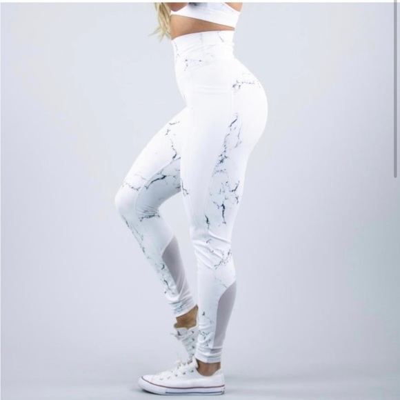 BuffBunny Onyx High Rise Leggings White Marble Sz M - Picture 2 of 5